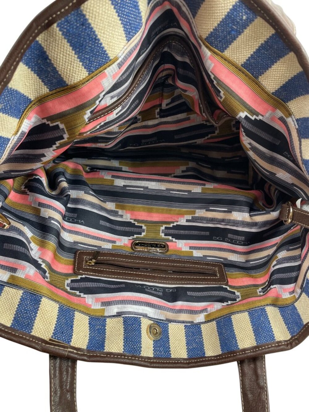 Big Buddha Shoulder Purse Tote Satchel Blue White Stripes - Picture 9 of 13